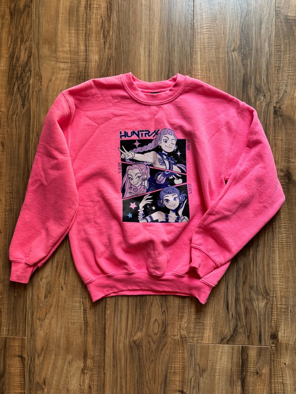 Kpop Demon Hunters Huntrix Pink + Purple Graphic Crewneck Sweatshirt Kid’s Med